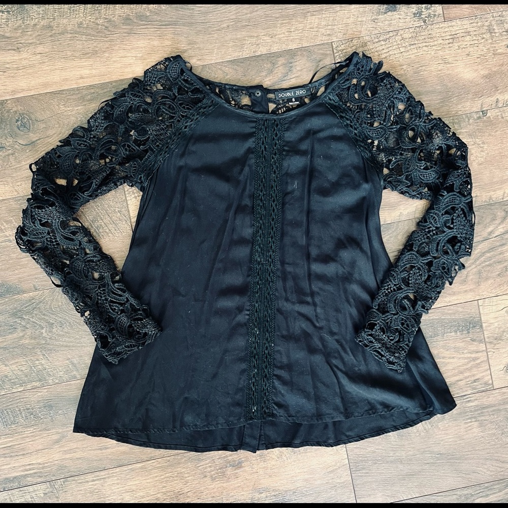Beautiful Black Lace Flowing Ling Sleeve Top with Button Details